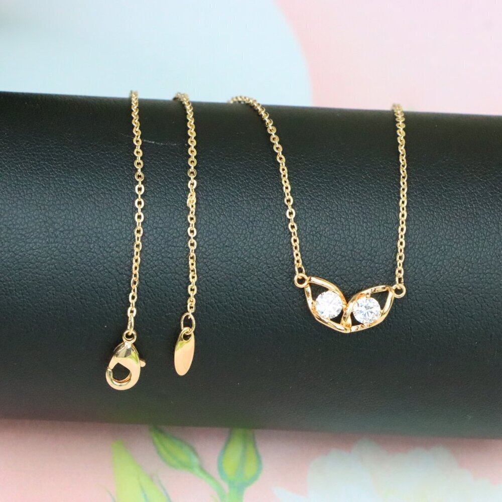 "Rose Gold Necklace with Twin Stone Leaf Pendant, Elegant Design, XPNL1874